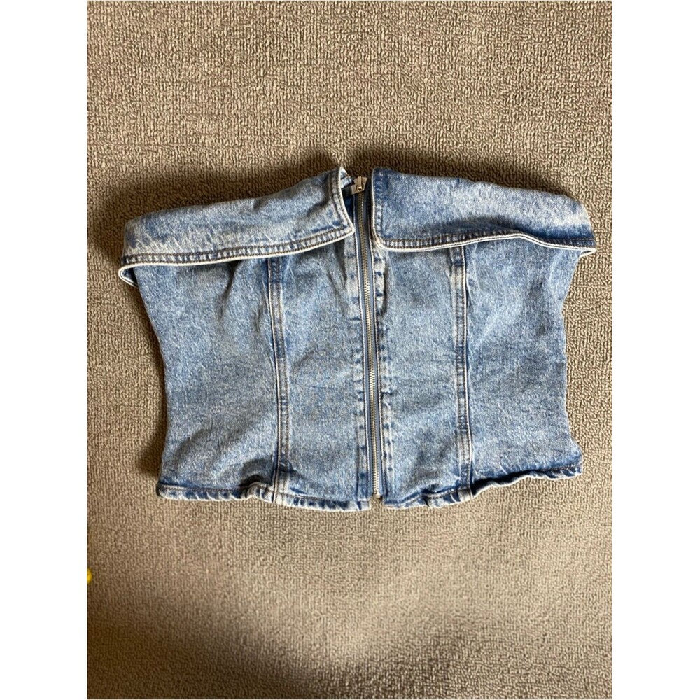 Wild Fable Denim Zip-Front Cotton Cropped Tube Top- Summer Corset Style 90s